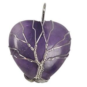Wire Wrapped Amethyst Heart Pendant Tree Of Life Design